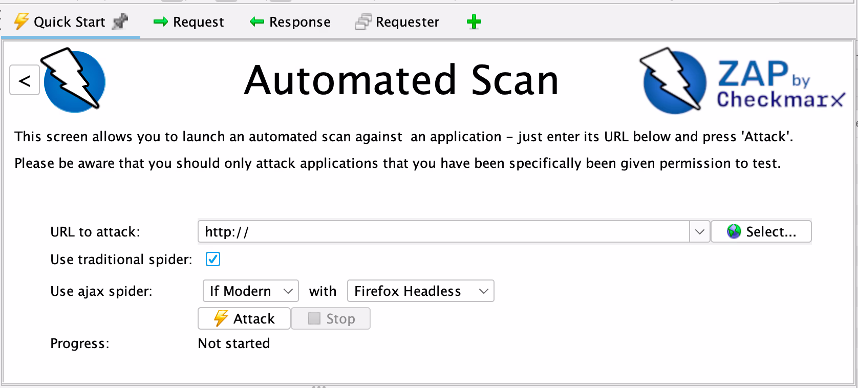 Pestaña Automated Scan de OWASP ZAP